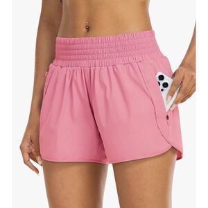 New Athletic Running Shorts for Women with Liner-Trendy High Waist Sz. L Pink